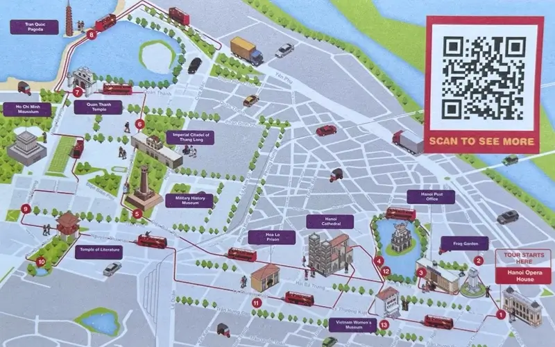 Hanoi hop-on hop-off bus route map